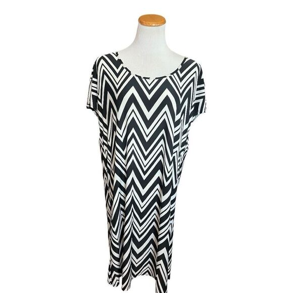 Womens Tacera Black & White Chevron Wrinkle Free Crew Neck Midi Dress - Sz XL - Picture 1 of 1
